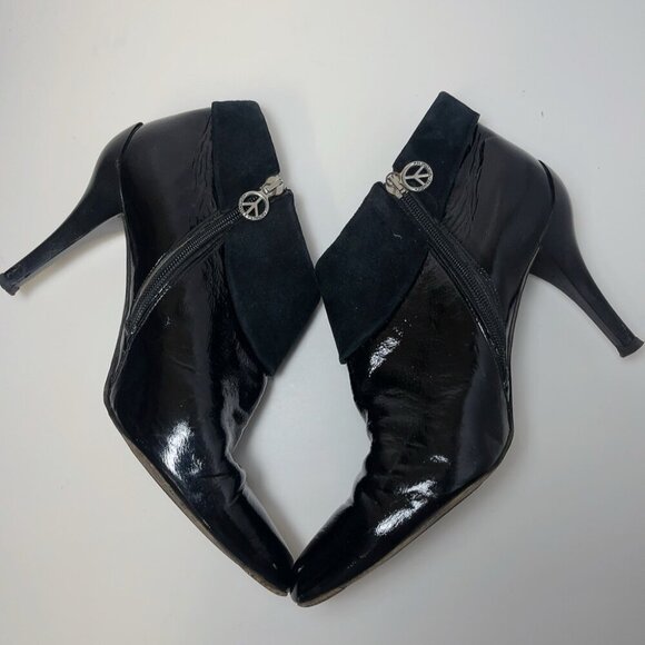 Donald J Pliner Womens 10 Collar Rula Black Patent Suede Leather Heel Boot - Picture 7 of 13